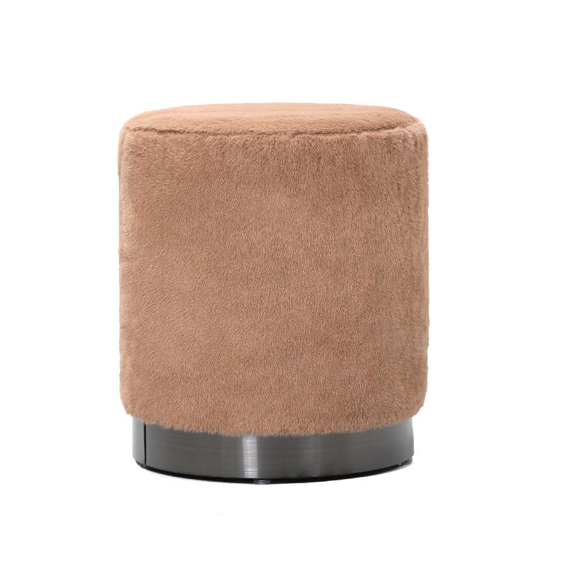 Cemile Brown fabric round fur pouf