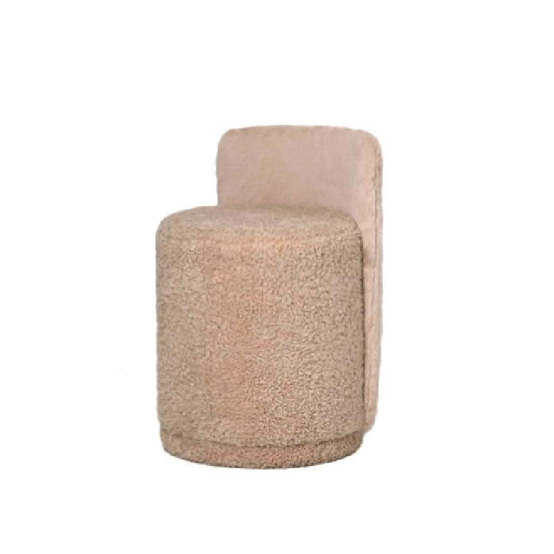 Brandon Beige fabric round pouf with backrest