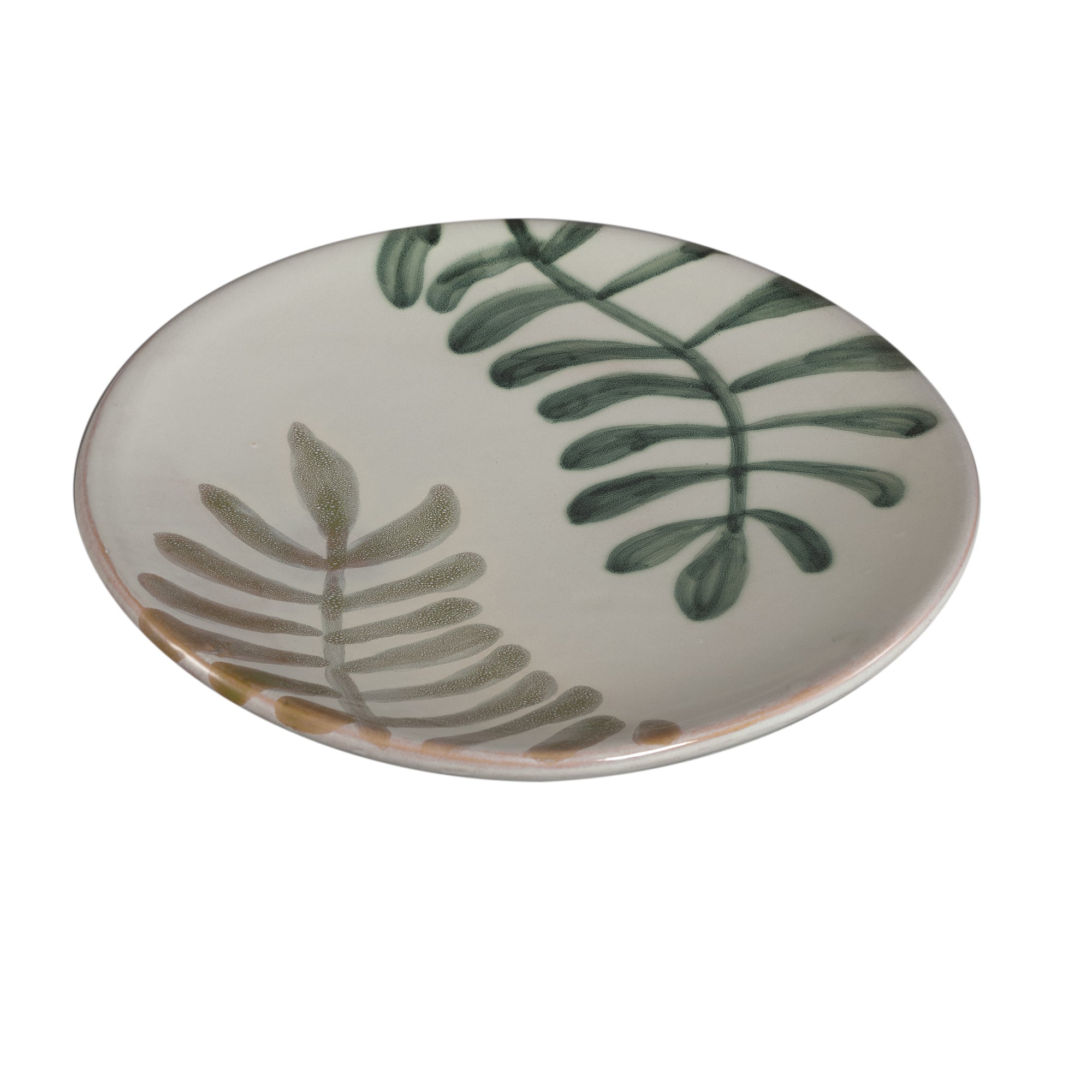 Vandy White round ceramic handpainted plate leaves