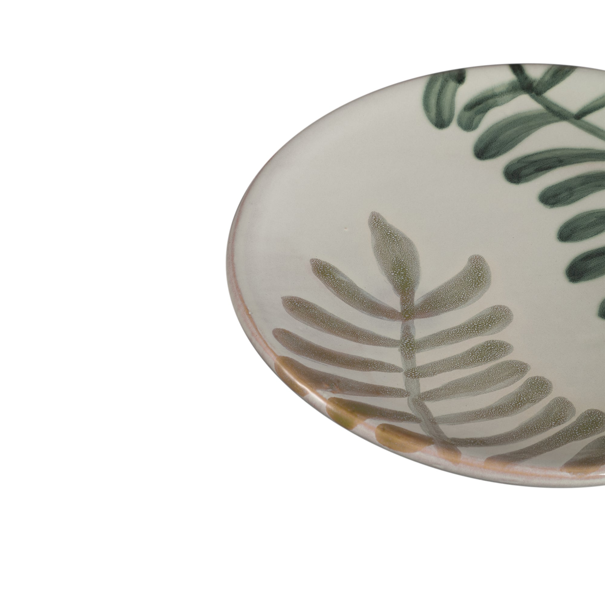 Vandy White round ceramic handpainted plate leaves