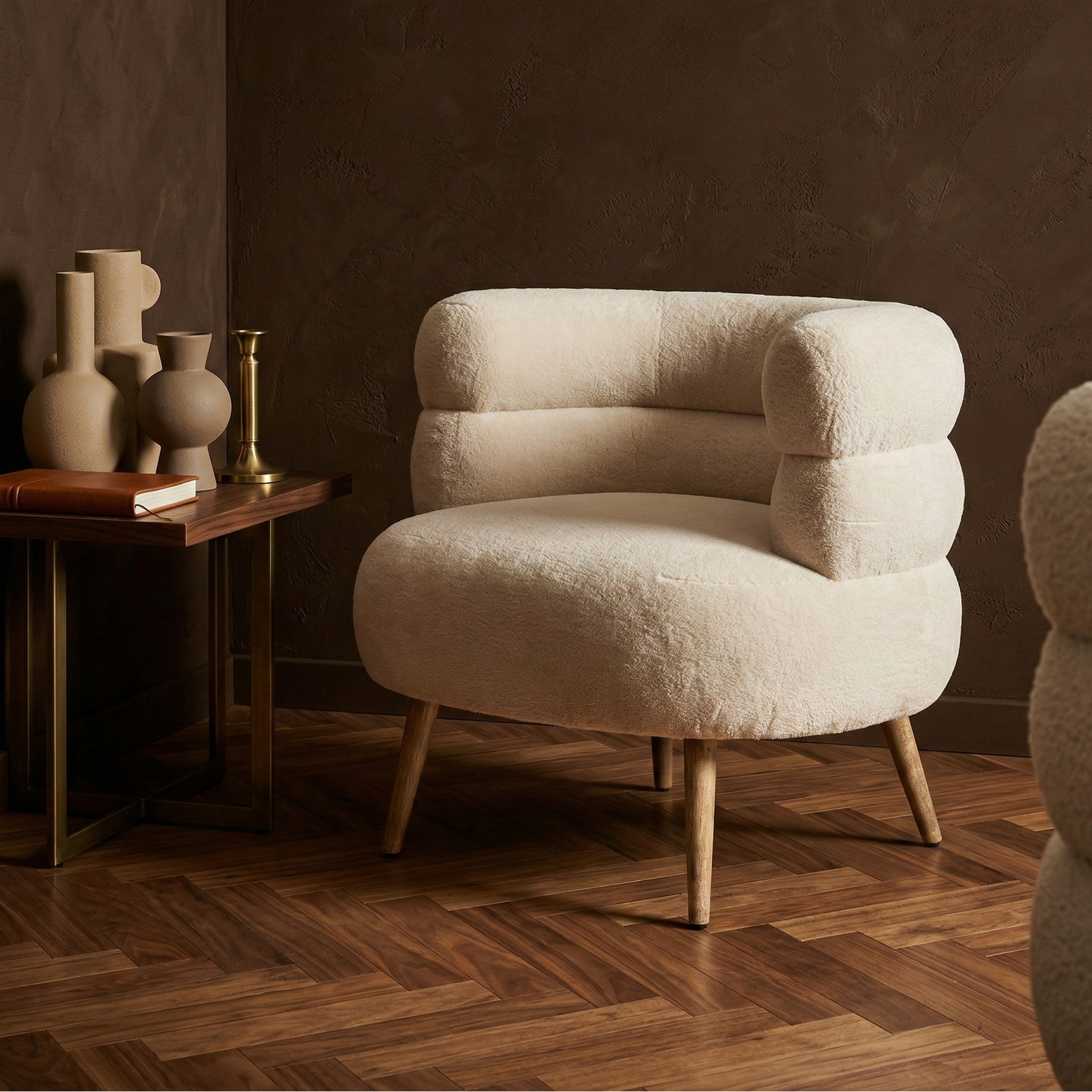 Nelly Beige fabric fur fauteuil