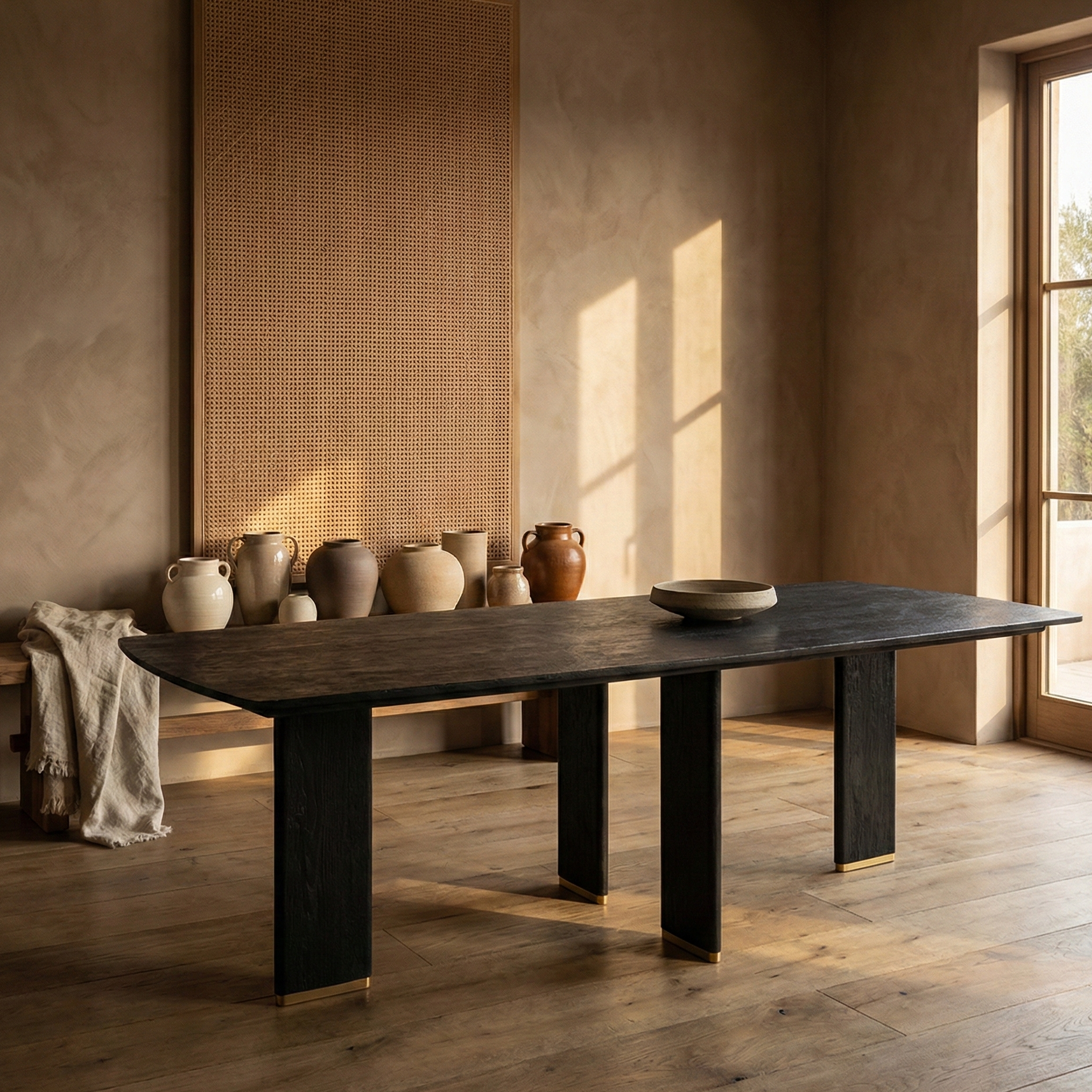 Liber Black mango wood dining table 240cm gold leg