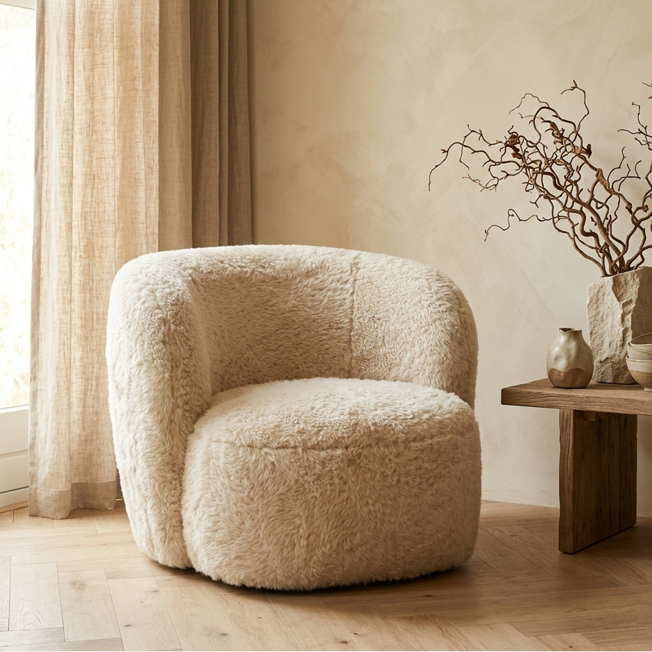 Aphrodite Fauteuil Small Long Fur Beige