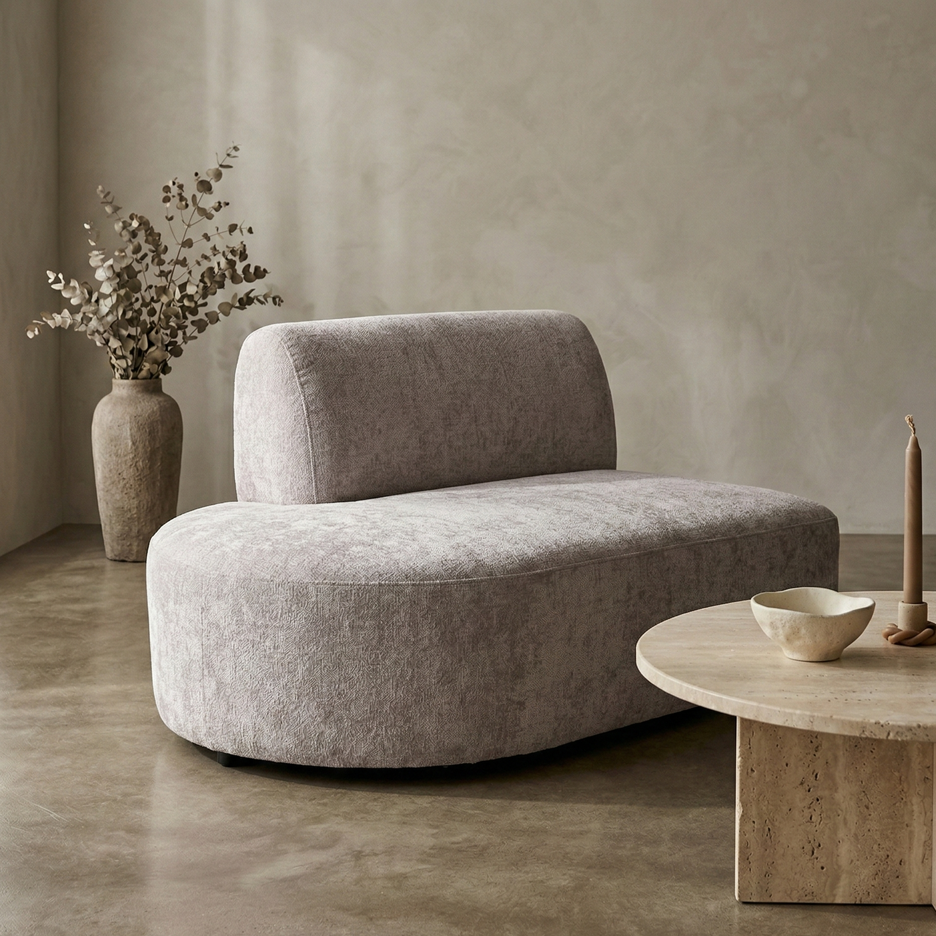 Lujo sofa white fiore fabric right ottoman