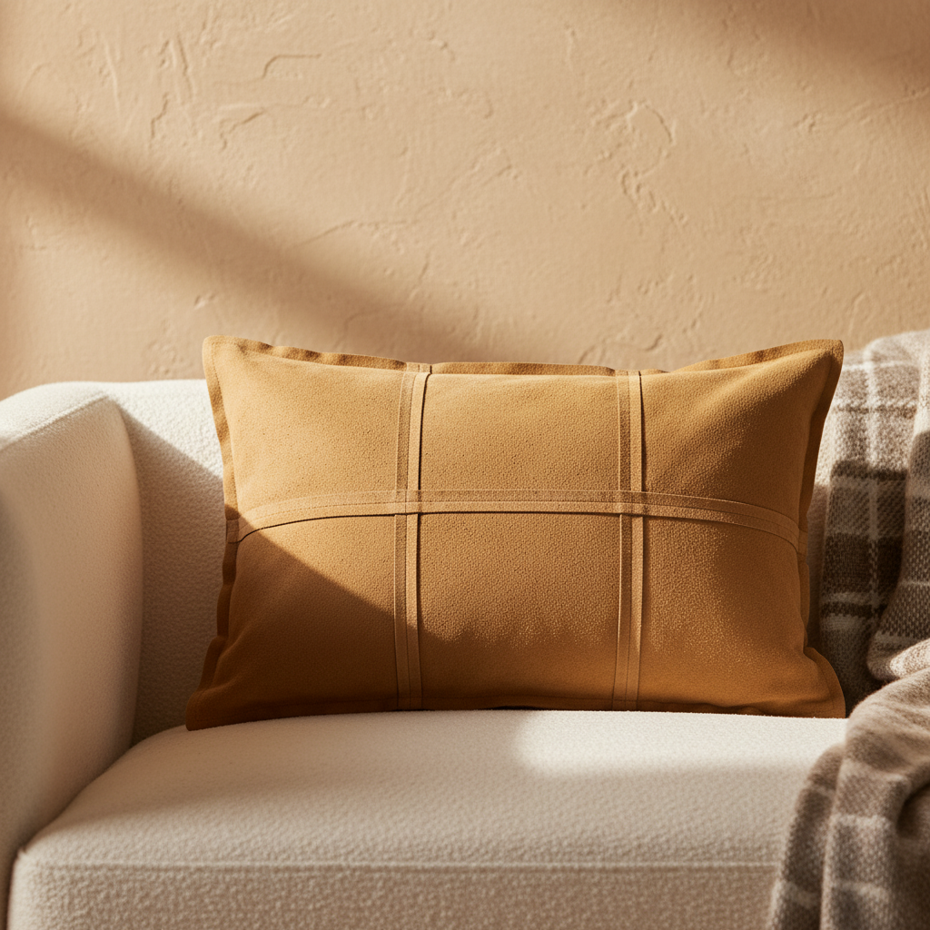 Cobie Camel suede leather cushion rectangle — Housse de coussin design premium | Häus