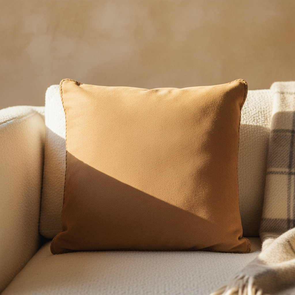 Suky Camel suede leather cushion square L — Housse de coussin design premium | Häus