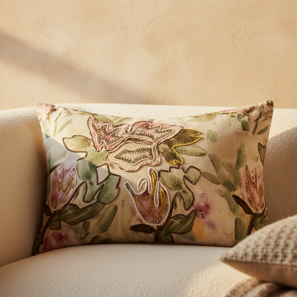 Ayumi Pink square cotton cushion abstract — Housse de coussin design premium | Häus