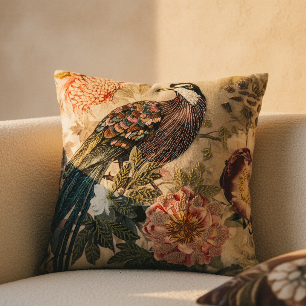 Loralee Green square cotton cushion peacock — Housse de coussin design premium | Häus