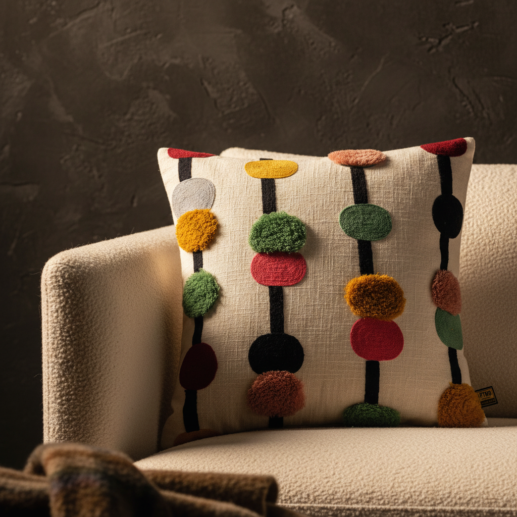 Prinay Pink square embroidery cushion with dots — Housse de coussin design premium | Häus