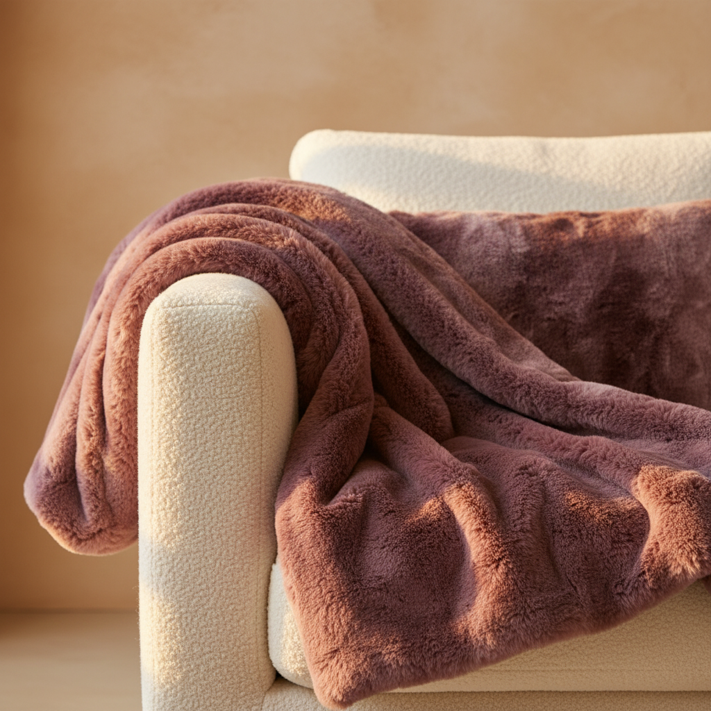 Linde Burgundy faux fur bedspread giftbox 220x240 — Plaid design premium | Häus