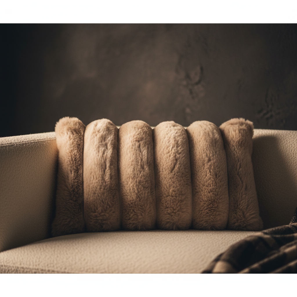 Divvo Beige fake fur thick rib cushion rectangle — Housse de coussin design premium | Häus