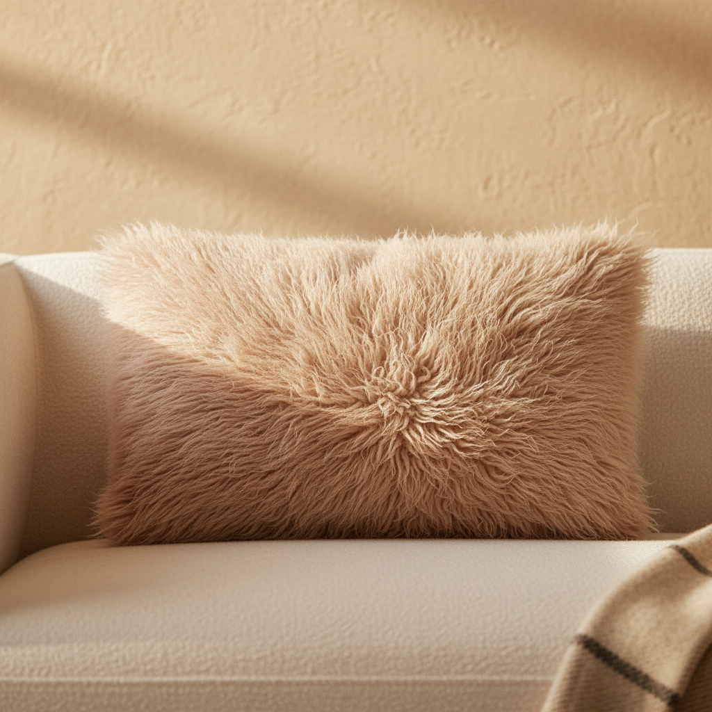 Rexx Beige fake sheep fur cushion square — Housse de coussin design premium | Häus